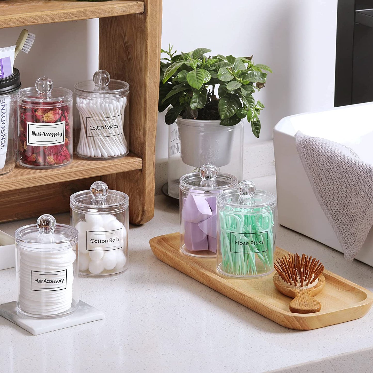 4-Pack Qtip Dispenser Set, Plastic Jars for Cotton Swabs, Balls, and Pads.