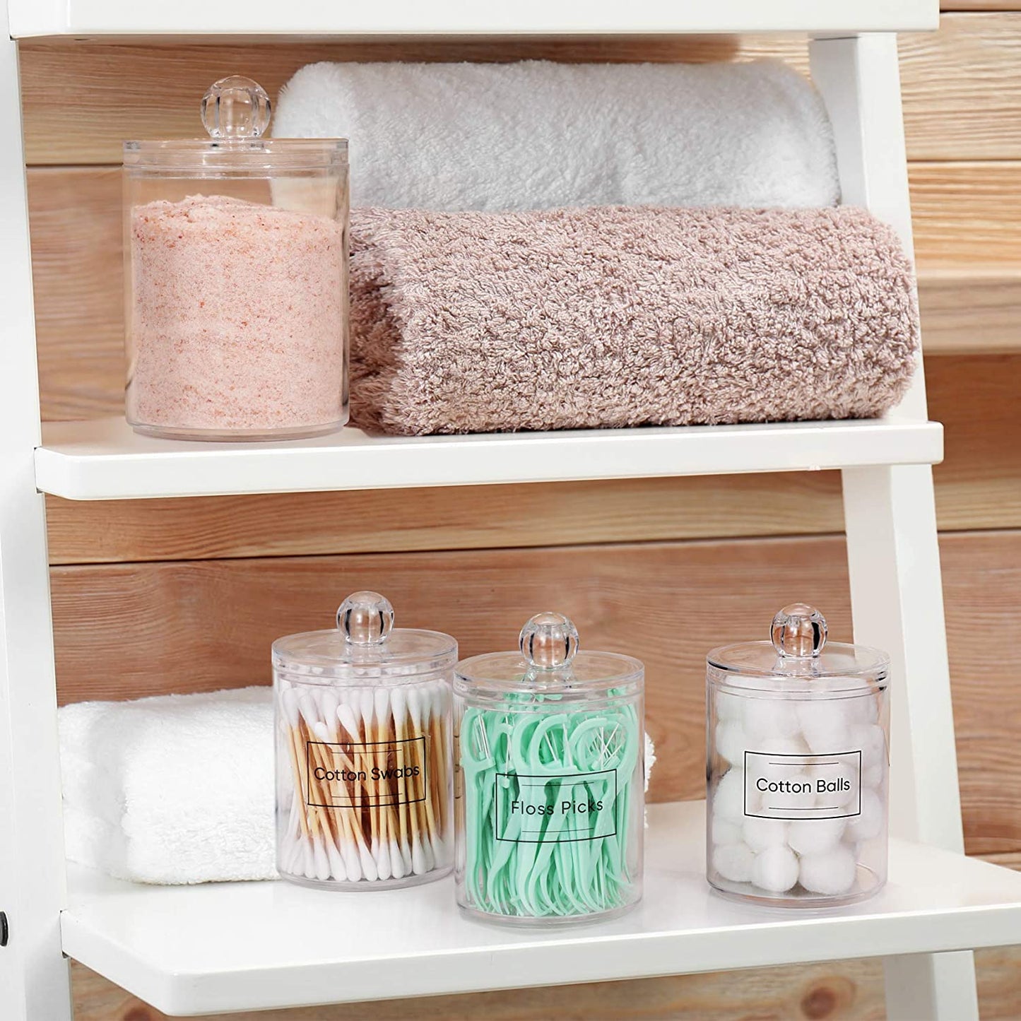 4-Pack Qtip Dispenser Set, Plastic Jars for Cotton Swabs, Balls, and Pads.