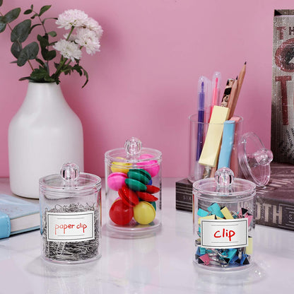 4-Pack Qtip Dispenser Set, Plastic Jars for Cotton Swabs, Balls, and Pads.