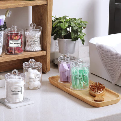 4-Pack Qtip Dispenser Set, Plastic Jars for Cotton Swabs, Balls, and Pads.