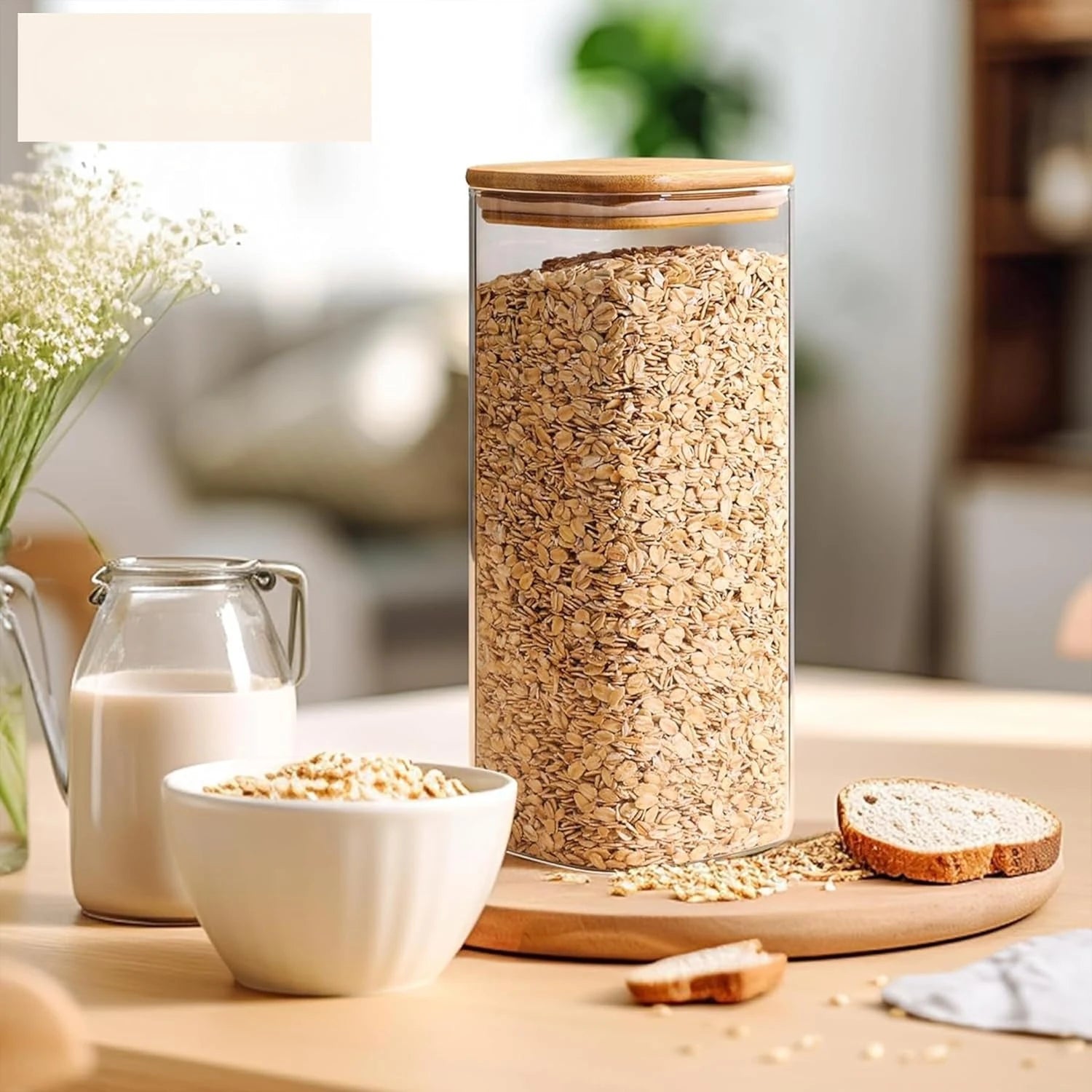 61Oz Glass Storage Containers with Lids, Glass Jars with Lids, Clear Food Storage Jar, Square Glass Canister Set of 3
